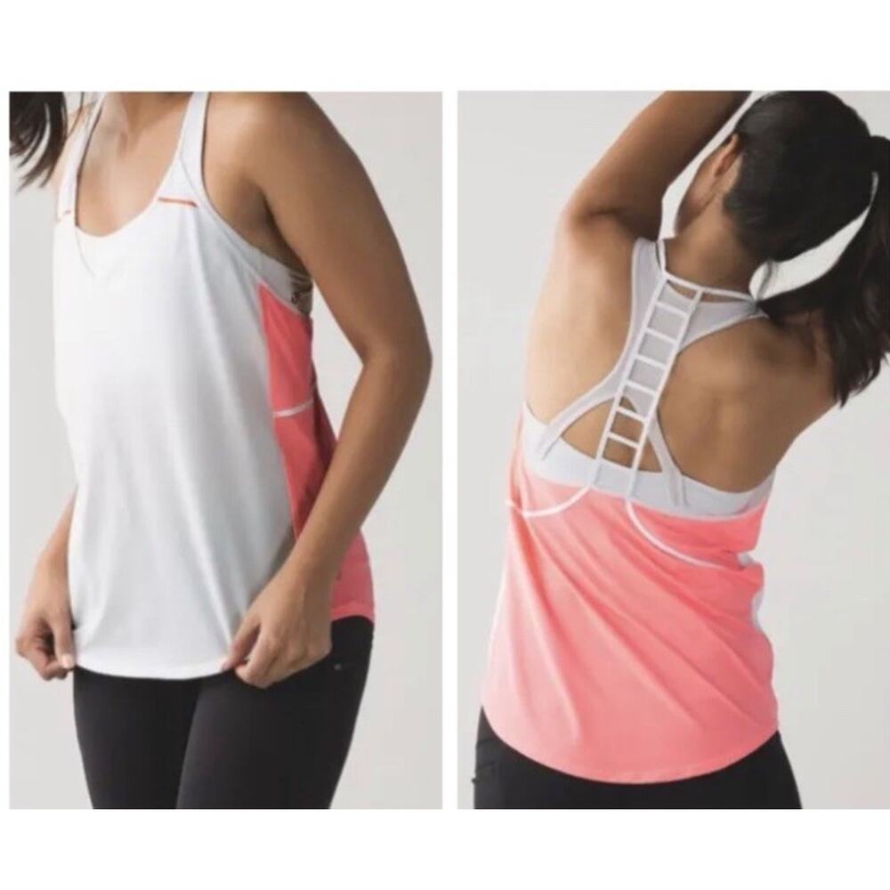 Lululemon Womens Top Medium White Grapefruit Breezy Singlet Tank Ladder Back